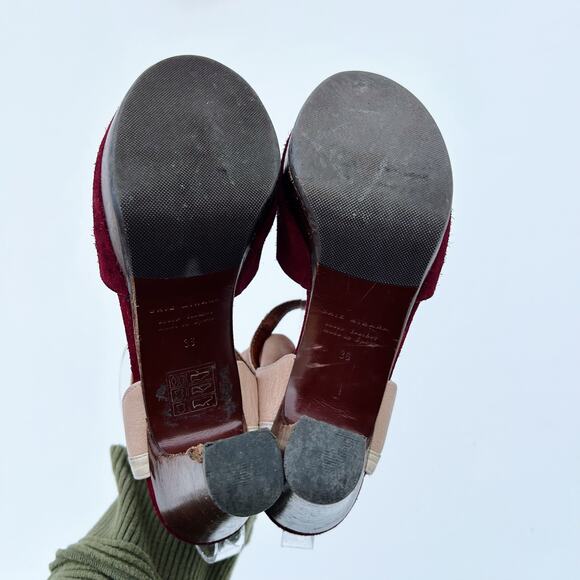Chie Mihara Burgundy Red Suede Mod Heels 36 Chunky 6 Leather Pumps - Picture 9 of 11